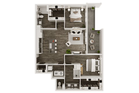 Floor plan for 2 beds, 2 baths, 1223 sqft